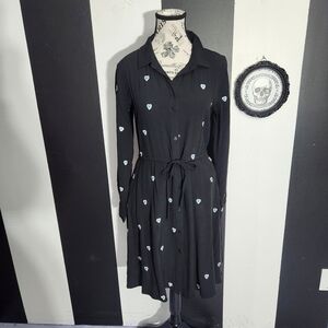 Elegant Black Heart Pattern Long Sleeve Dress